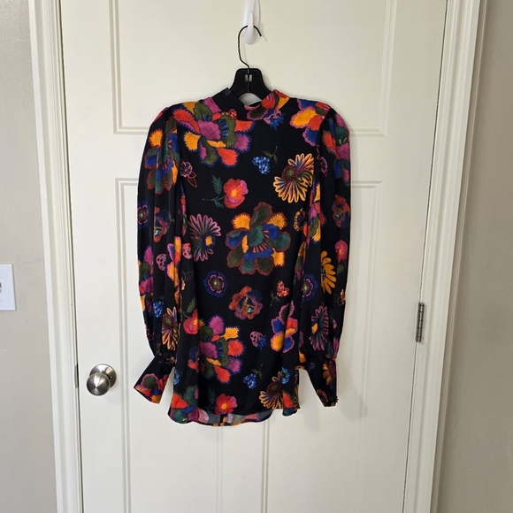 FARM Rio Lily's Garden Mock Neck Blouse Women's XS Floral Colorful Vacation - Picture 4 of 12